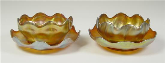 Appraisal: Pair of Tiffany Finger Bowls with Underplates Circa - Gold