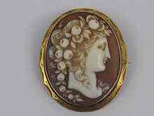 Appraisal: A carved shell cameo brooch set in yellow metal tests