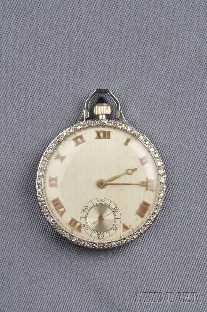 Appraisal: Art Deco Platinum and Diamond Open Face Pocket Watch CH