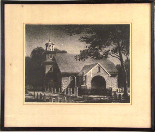 Appraisal: Peter Hurd American - lithograph titled Old Swedes Church in