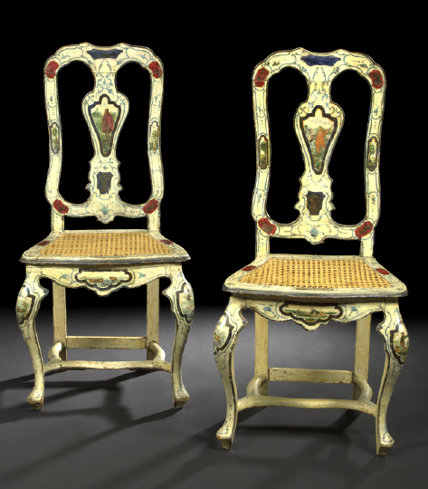 Appraisal: Pair of Italian Polychromed Sidechairs late th century possibly Venetian