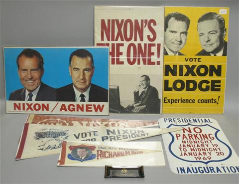 Appraisal: RICHARD M NIXON CAMPAIGN MEMORABILIA Includes three pennants a color