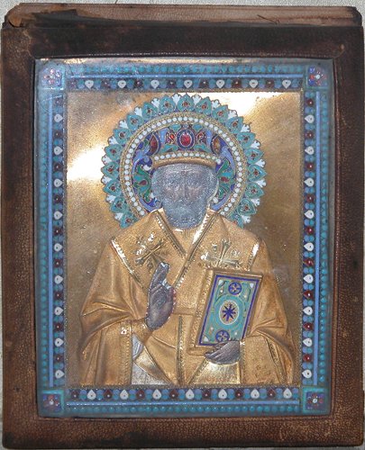 Appraisal: Title Russian Traveling Icon with Gilded Silver and Shaded enamel