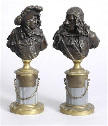 Appraisal: PAIR OF LOUIS XVI-STYLE BRONZE BUSTS ON MARBLE PEDESTALS CONDE