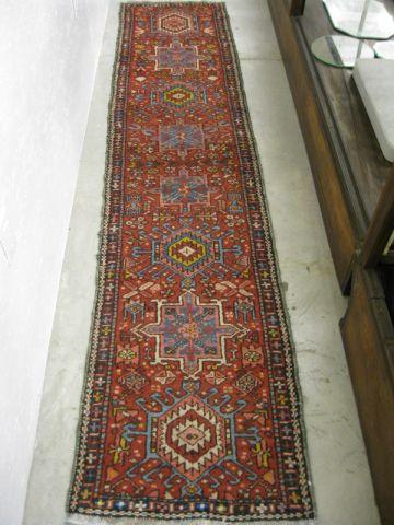 Appraisal: Heriz Persian Handmade Runner fancy geometrics on red field '