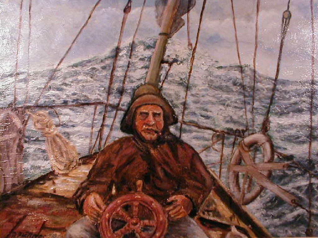 Appraisal: Fisherman on rough seas oil on canvas indistinctively signed and