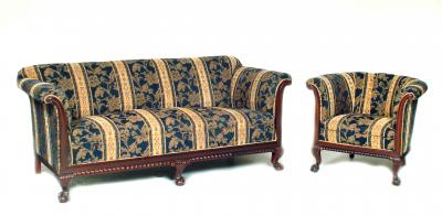 Appraisal: A MAHOGANY FRAMED THREE PIECE SUITE early th century upholstered