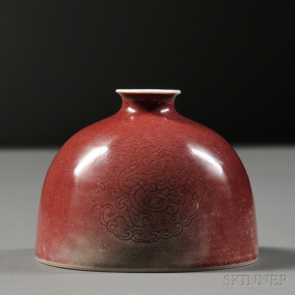 Appraisal: Red-glazed Porcelain Water Coupe China th century beehive-form decorated with