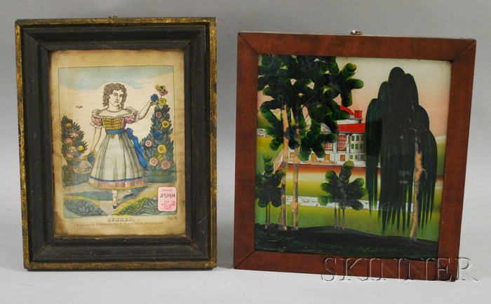 Appraisal: Framed th Century Hand-colored Lithograph Summer and a Framed Reverse-painted