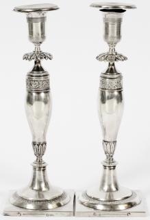 Appraisal: PAIR OF WEIGHTED SILVER CANDLESTICKS POSSIBLY HANAU A PAIR OF