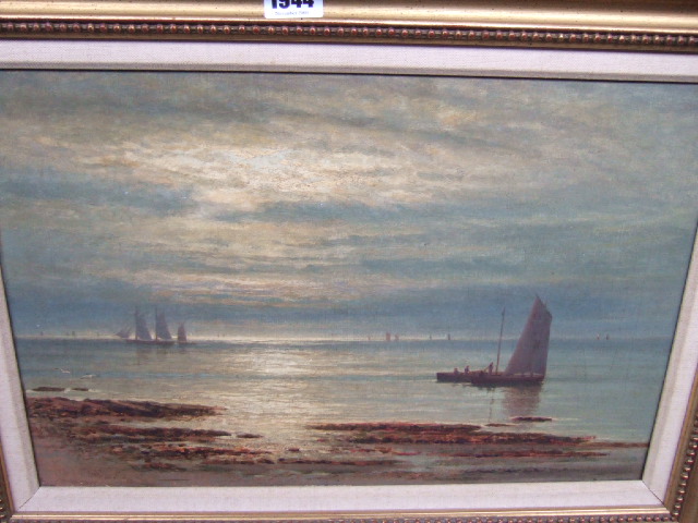 Appraisal: W Barclay th century Fishing boats at sunset oil on