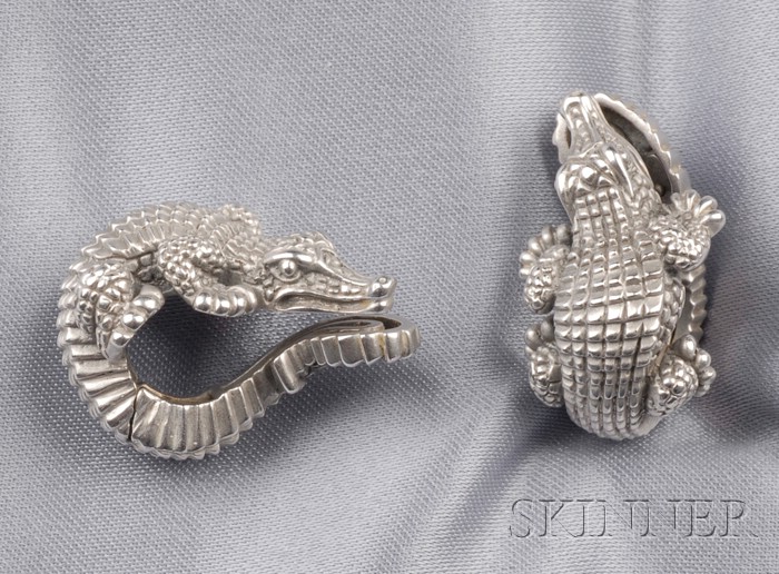 Appraisal: kt White Gold Alligator Earclips Kieselstein-Cord dwt lg in signed