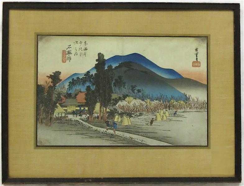 Appraisal: AFTER ANDO HIROSHIGE COLOR WOODCUT Japan - Landscape with village