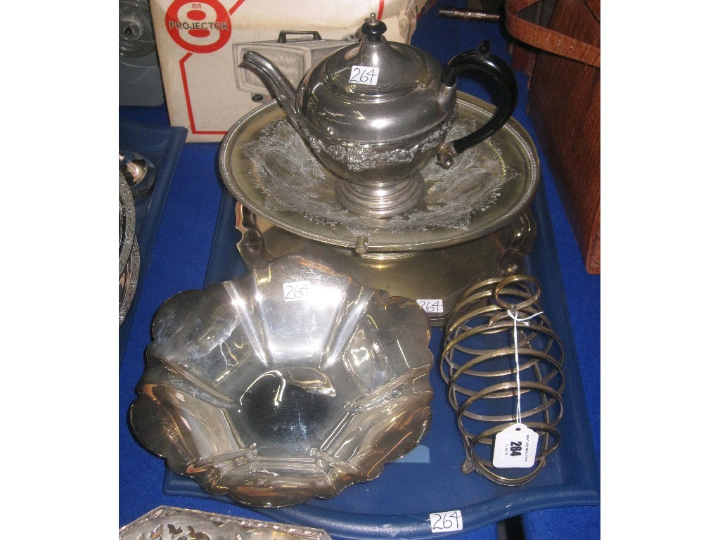 Appraisal: Tray lot of EP - teapot basket dish toastrack etc