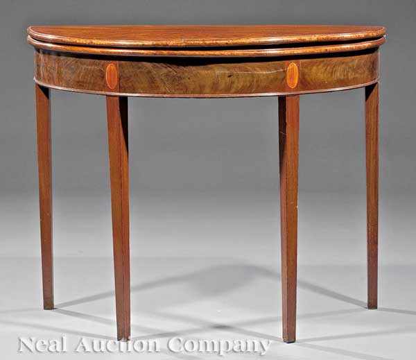 Appraisal: A George III Inlaid Mahogany Demilune Games Table c foldover