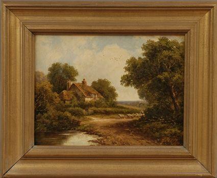 Appraisal: R Jenson th th C Landscape with Cottage Figure and