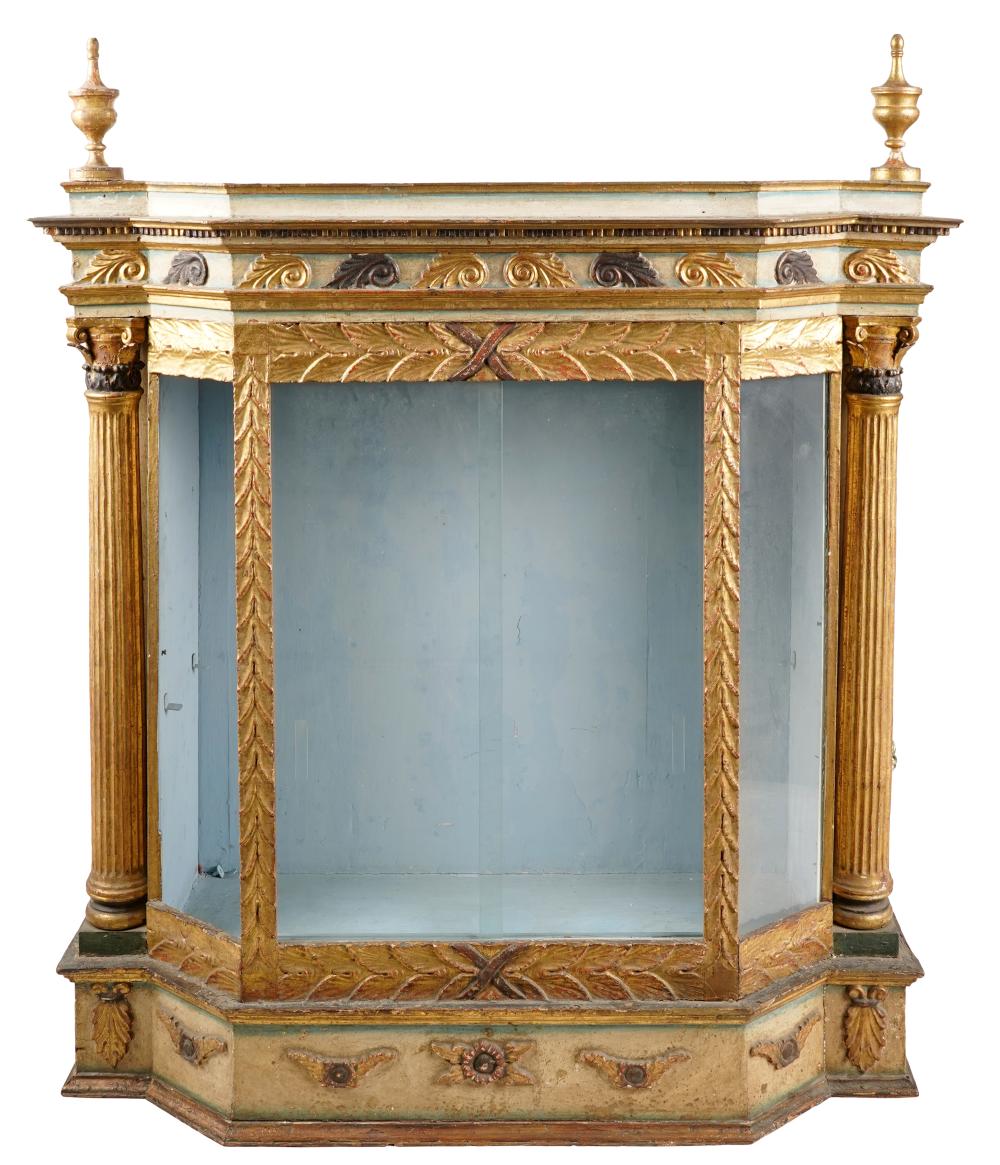 Appraisal: CONTINENTAL PAINTED GILT NEOCLASSICAL-STYLE CABINETfitted with sliding glass doors Condition