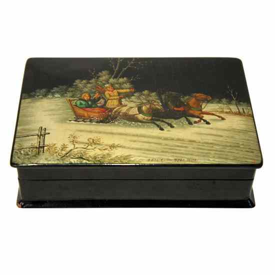 Appraisal: A Russian Palekh Lacquer Papier M ch Box having a