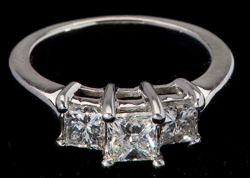 Appraisal: Platinum and Three Stone Diamond Ring princess cut diamonds prong