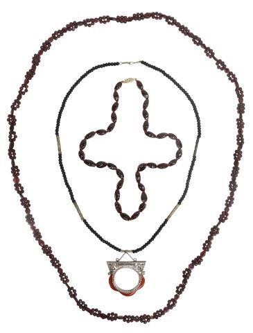 Appraisal: lot of Beaded necklaces including thirty-six garnet beads individually knotted