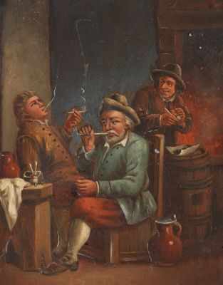 Appraisal: Unsigned Tavern Painting on Tin After the manner of Dutch