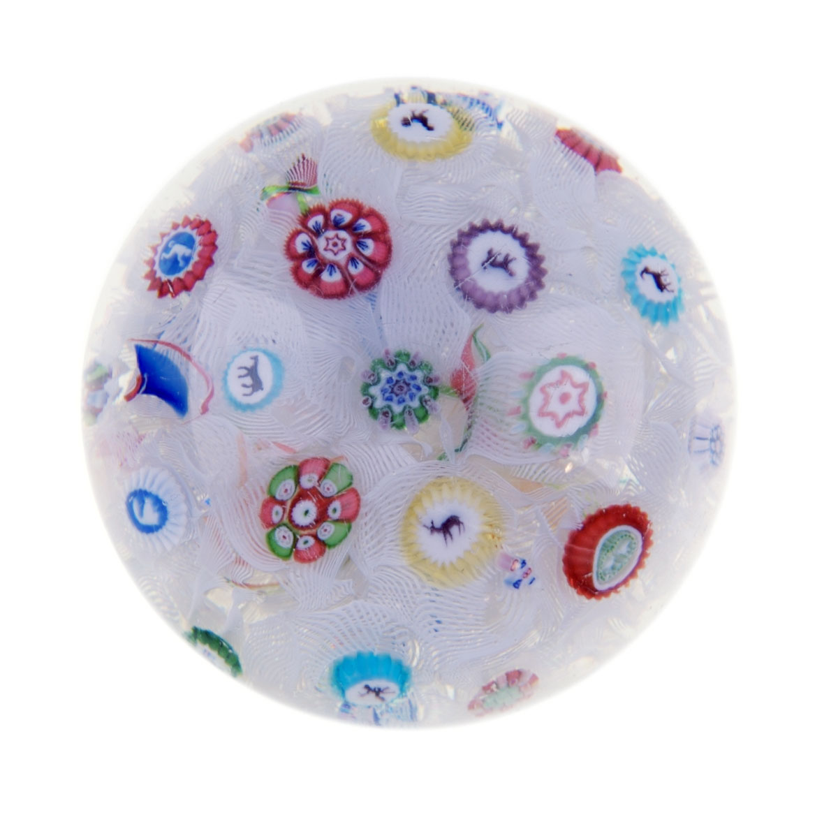 Appraisal: BACCARAT SCATTERED MILLEFIORI MUSLIN GROUND WEIGHT DATED The clear glass