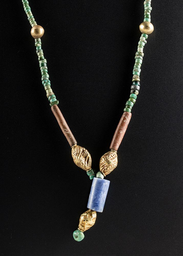 Appraisal: Necklace w Moche Gold Jade Turquoise Coral Beads Pre-Columbian North