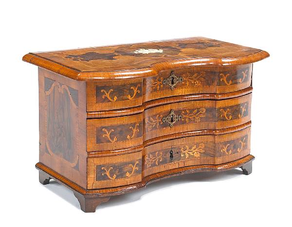 Appraisal: A Baroque style ivory and marquetry inlaid walnut miniature chest