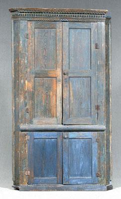 Appraisal: Southern painted corner cupboard one-case construction with yellow pine throughout