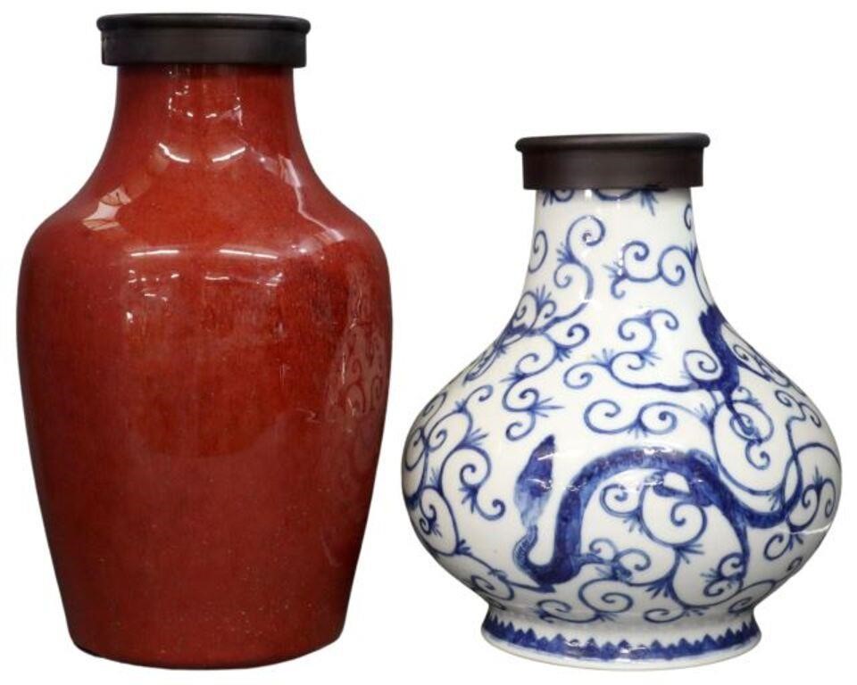 Appraisal: lot of Chinese glazed porcelain lidded vases both with reduced