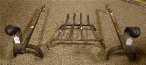 Appraisal: PAIR OF ANDIRONS AND FIRE GRATE h in