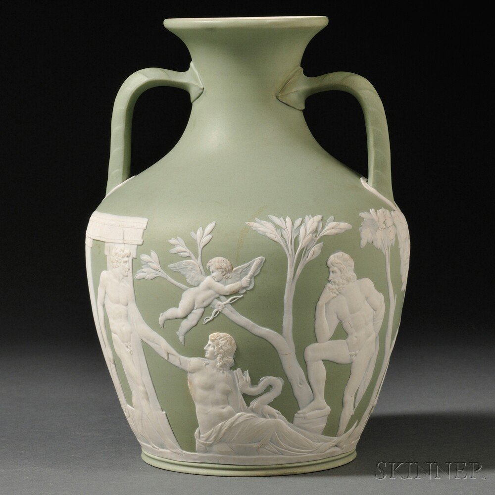 Appraisal: Wedgwood Light Green Jasper Dip Portland Vase England th century