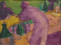 Appraisal: Fikret Saygi Moualla Turkish - Purple Bartender dated Gouache on