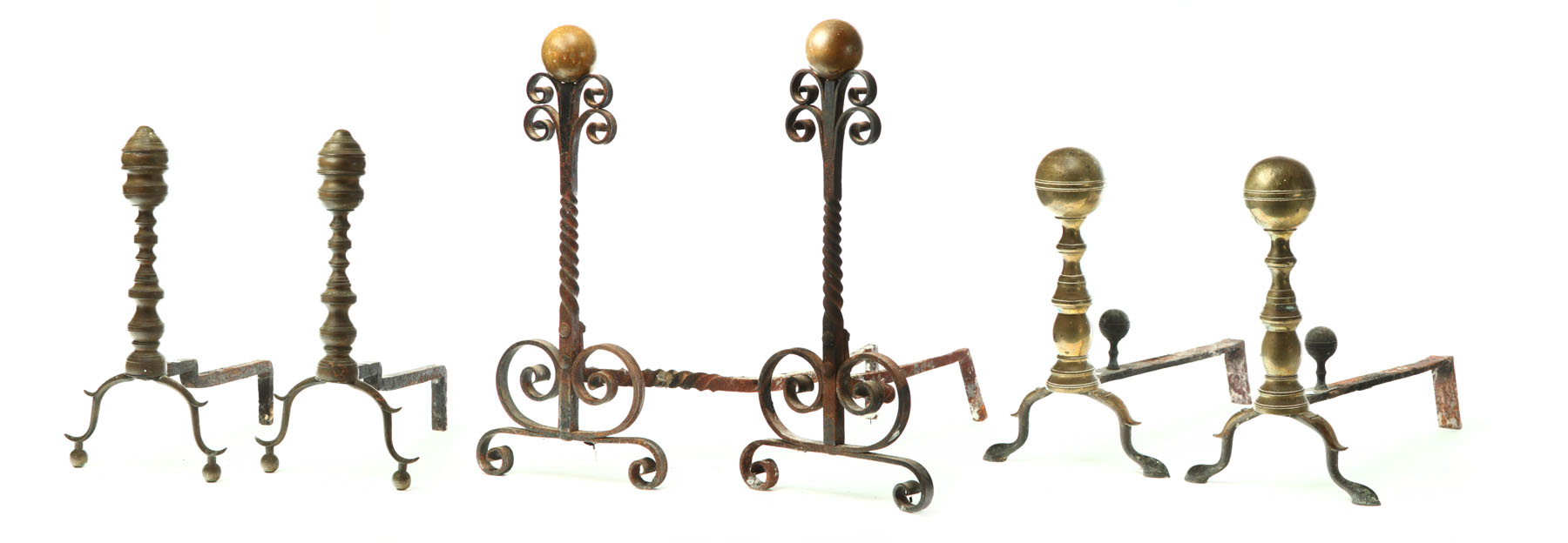 Appraisal: THREE PAIR OF ANDIRONS American th century Two pair of