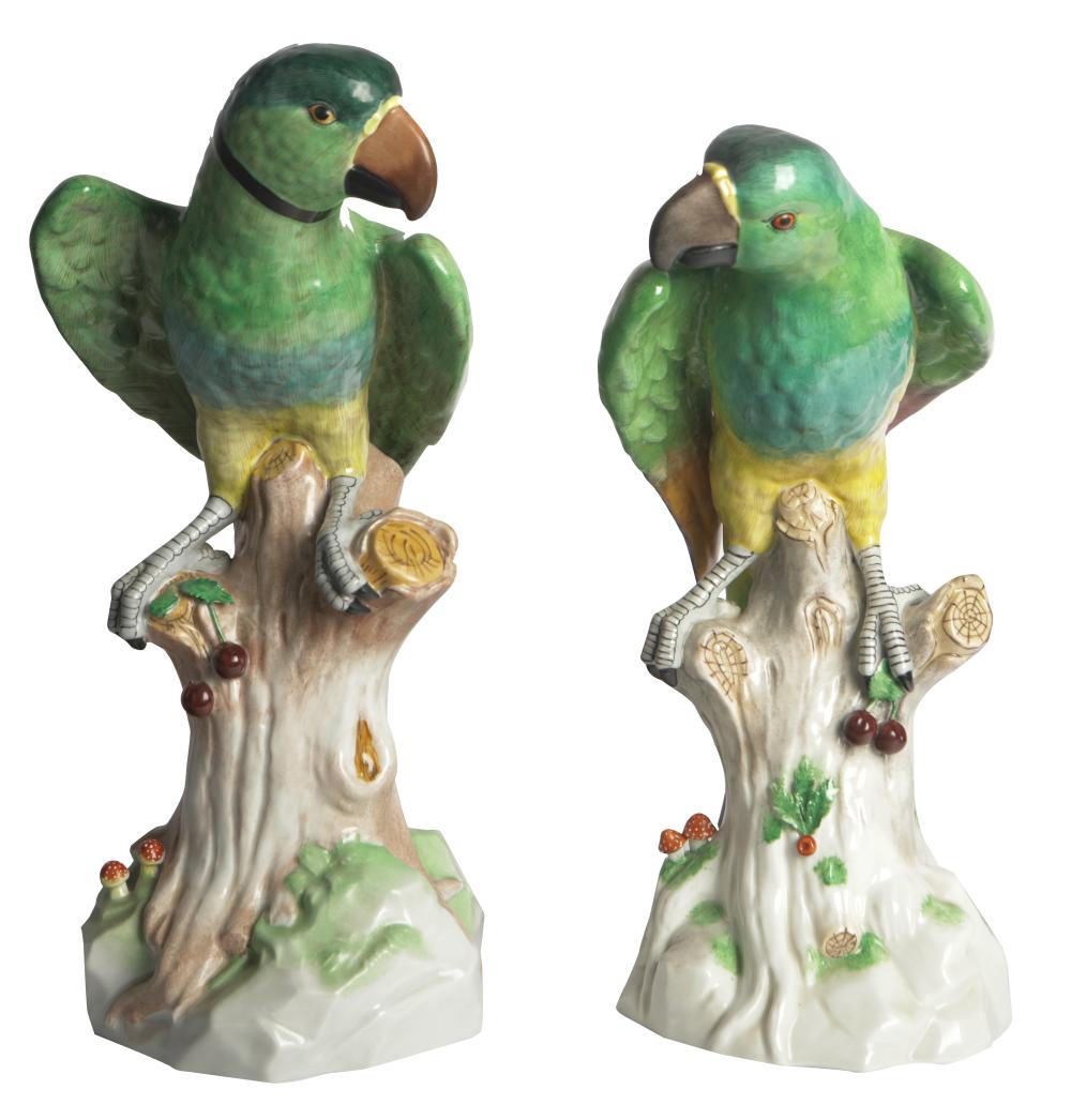 Appraisal: PAIR OF DRESDEN PORCELAIN PARROT FIGURESeach with blue SP Dresden