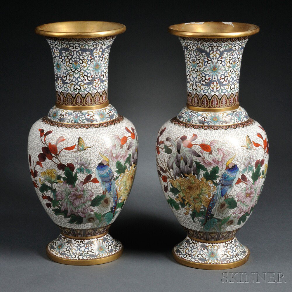 Appraisal: Pair of White Cloisonne Baluster Vases China th century each