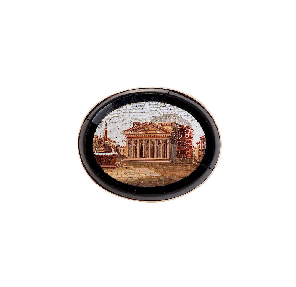 Appraisal: Micro Mosaic Pin Oval micro-mosaic brooch in onyx k gold