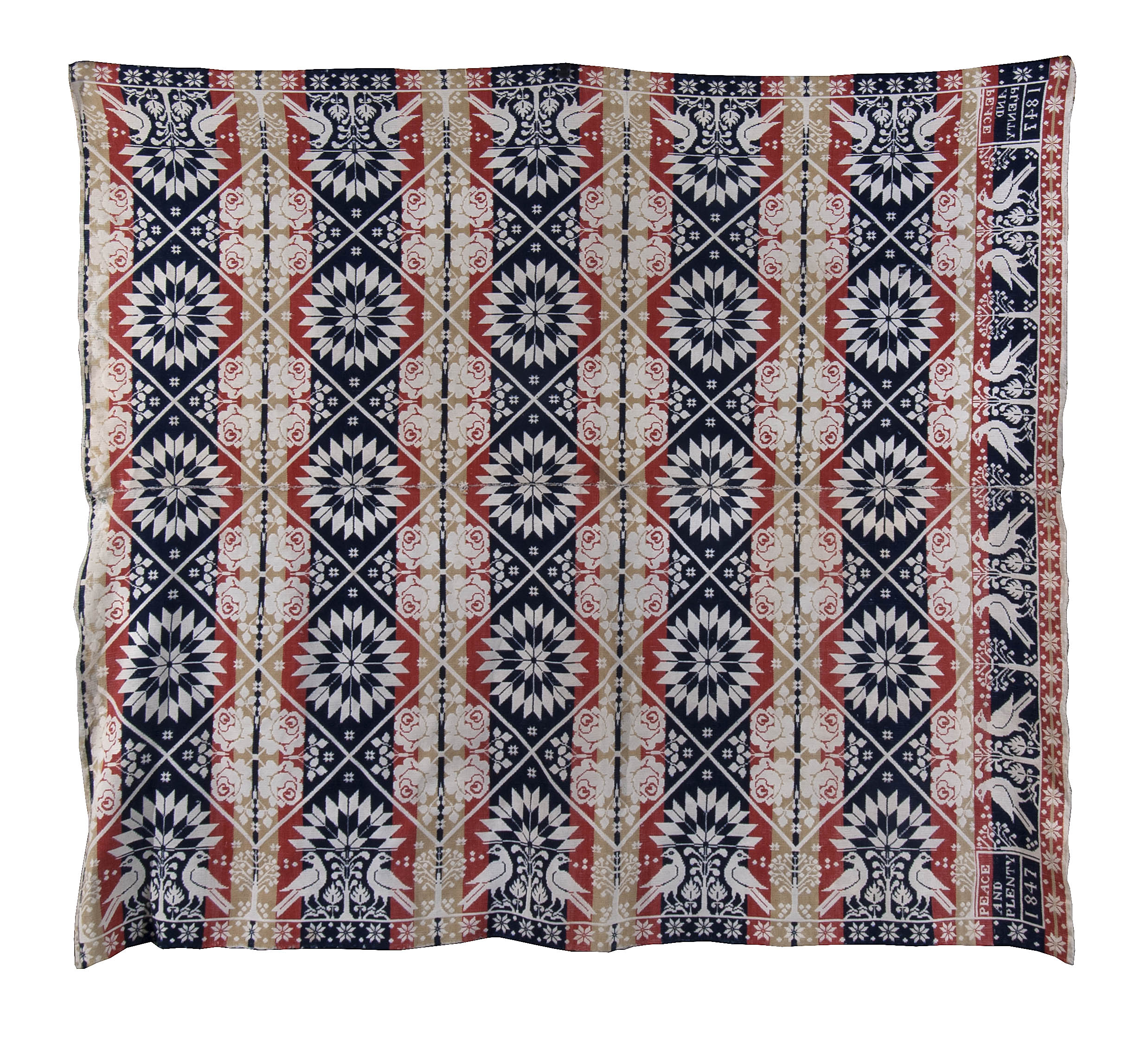 Appraisal: JACQUARD COVERLET In a multicolored snowflake block pattern Unusual double