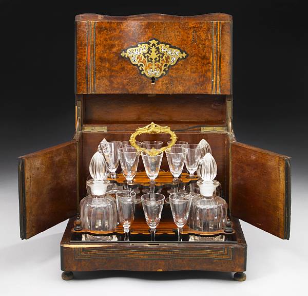 Appraisal: A French brass inlaid thuya wood liqueur cabinet fourth quarter