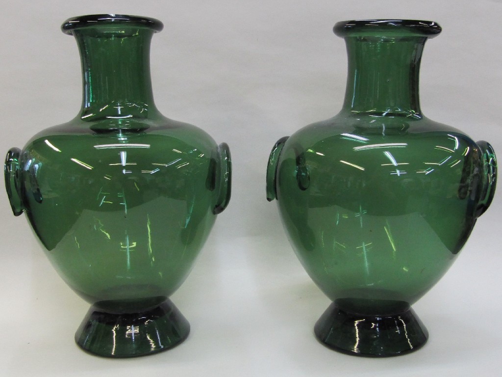 Appraisal: Pair of green glass vases and a set of six