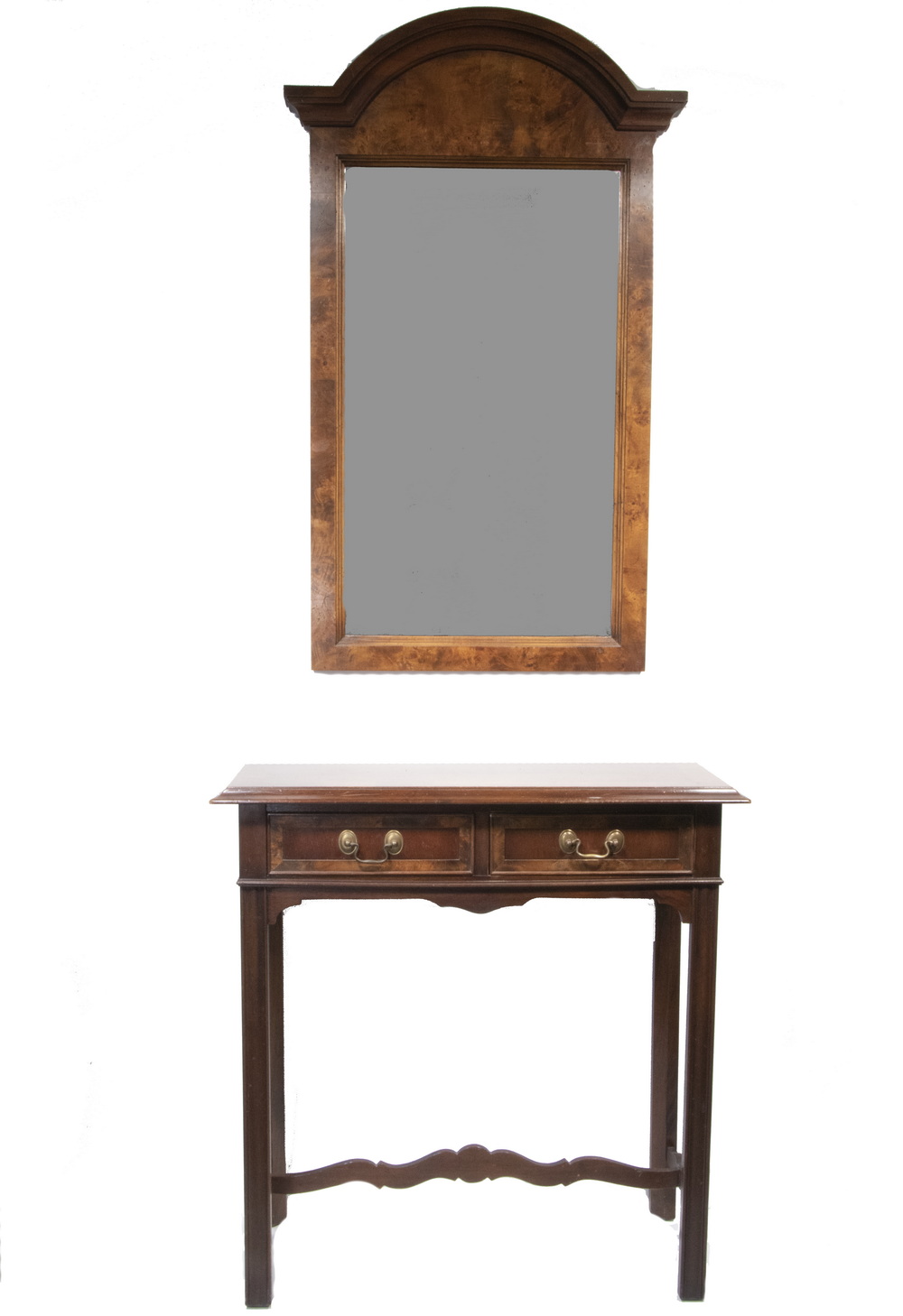 Appraisal: TWO-PART HALL CONSOLE TABLE AND MIRROR Burlwood Inlaid Sheraton style