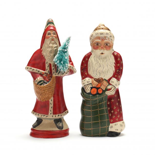 Appraisal: TWO LARGE VAILLANCOURT SANTA FIGURES dated holding brush tree in