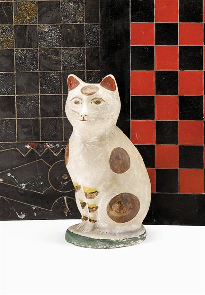 Appraisal: Painted chalkware cat probably pennsylvania th century Painted with brown