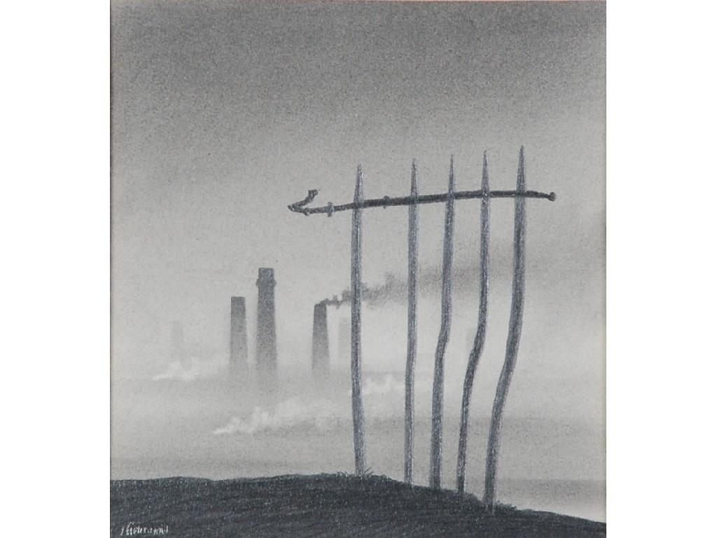 Appraisal: TREVOR GRIMSHAW - PENCIL DRAWING Railways in industrial landscape signed