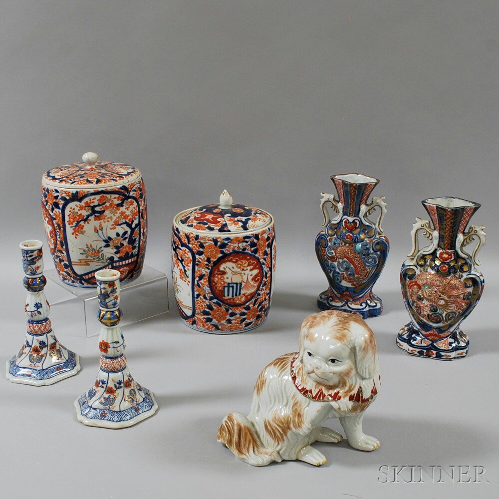 Appraisal: Seven Imari and French Porcelain Items a pair of probably