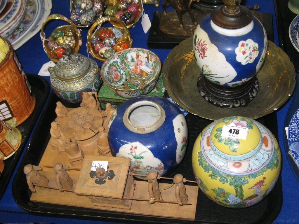 Appraisal: Tray lot comprising assorted Oriental items - ginger jars cloisonne