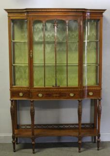 Appraisal: Edwardian Inlaid Mahogany Cabinet with Curved Glass Sides A really