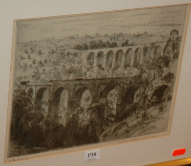 Appraisal: ALBERT FULLWOOD TWO BRIDGES IN THE BLUE MOUNTAINS ETCHING