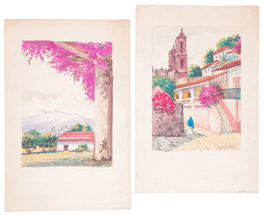 Appraisal: TWO SPANISH WATERCOLOR SCENES Mid th century Watercolor on paper