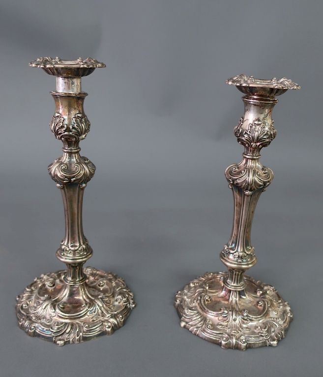 Appraisal: Pair of English Silver Rococo Candlesticks Pair of English silver